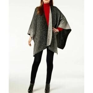 Calvin Klein Ombre Metallic Jacquard Poncho Silver/Black One Size